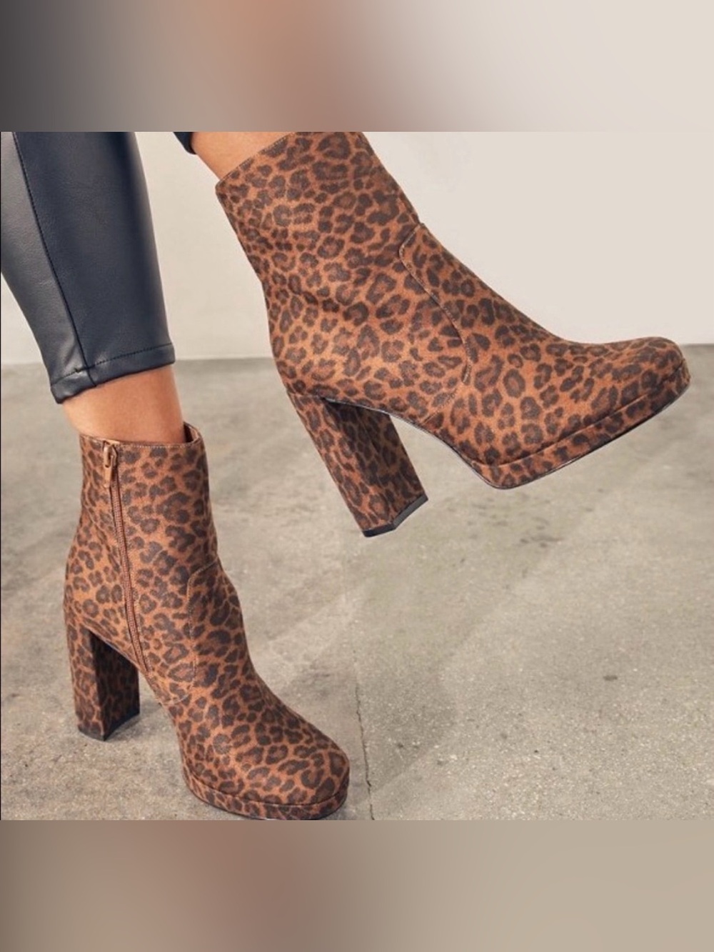 JustFab Leopard Print Platform Ankle Boots - Brown/Black